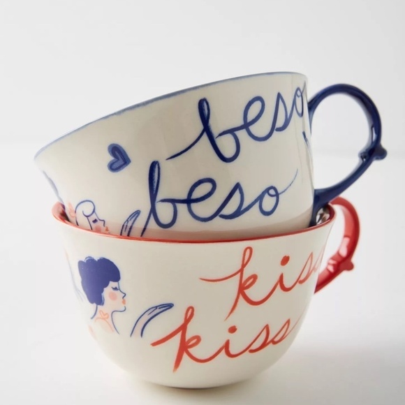 NWT Anthropologie Libby VanderPloeg Kisses Mugs, Set of 2 - Picture 9 of 10